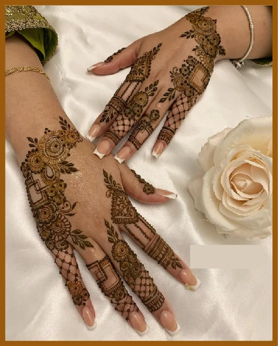 Aesthetic Mehndi Back Hand With Chain And Dots